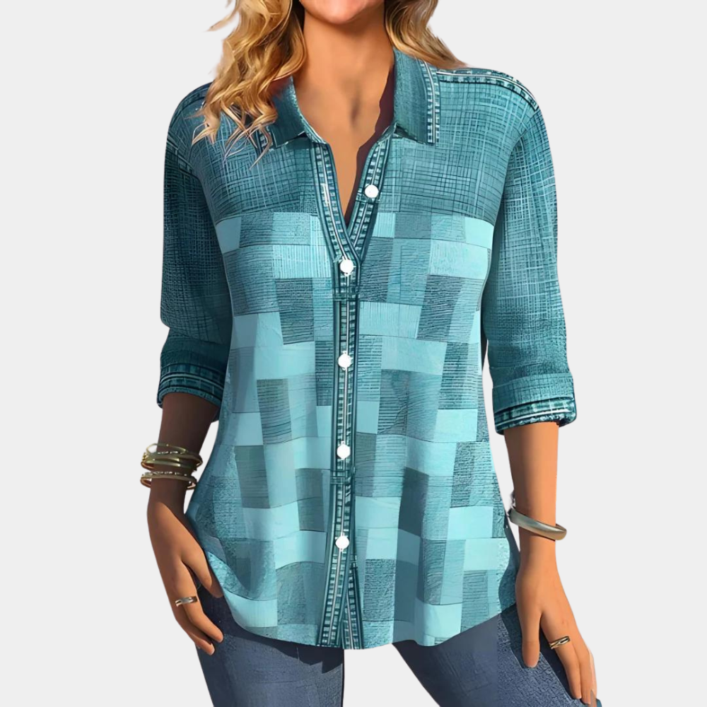 Chemise Femme Décontractée À Manches Longues Bouton-pression Patchwork À Carreaux Élégante Quotidienne