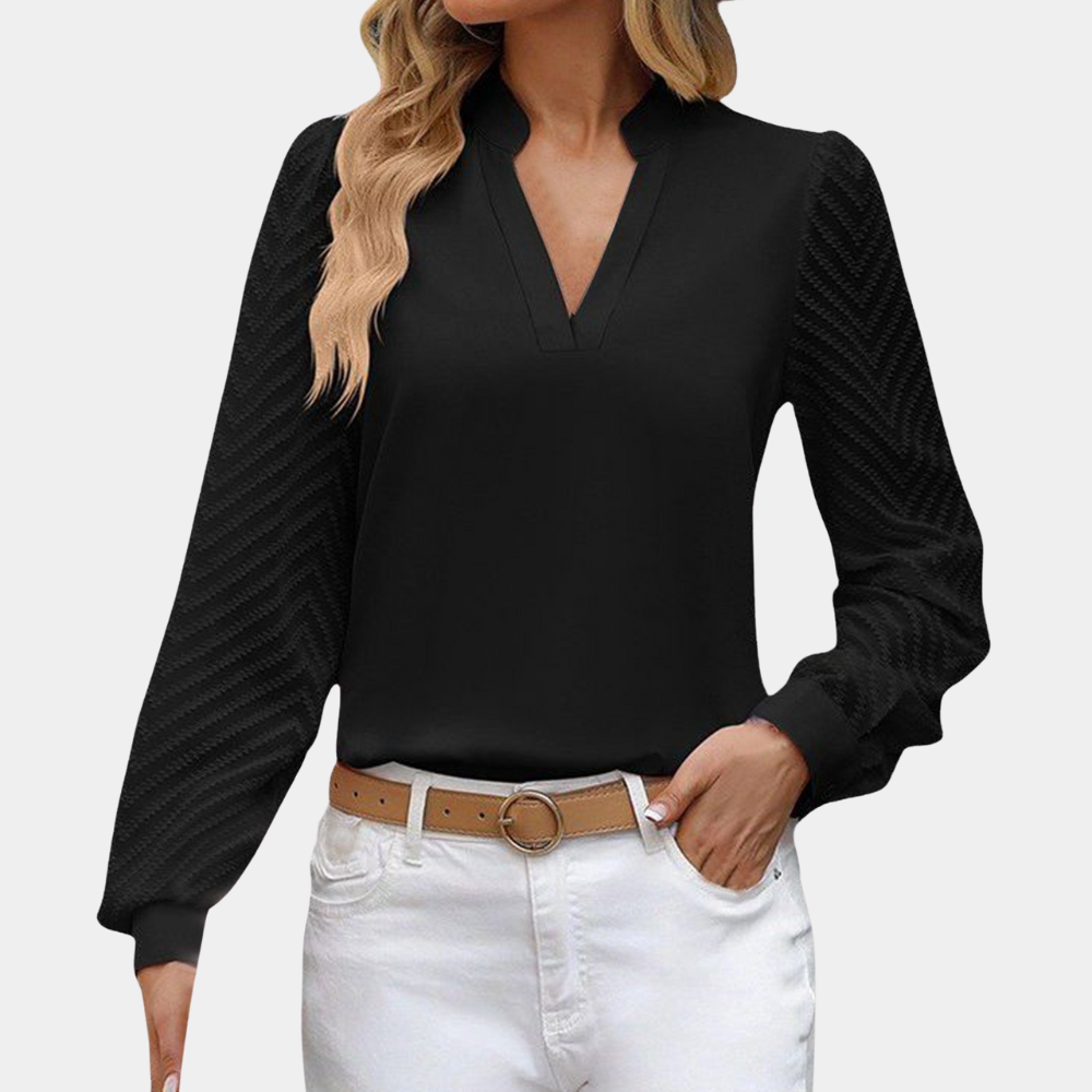 Blouse Femme Encolure V Manches Longues Motif Élégant Légère Confortable Nordic Flair