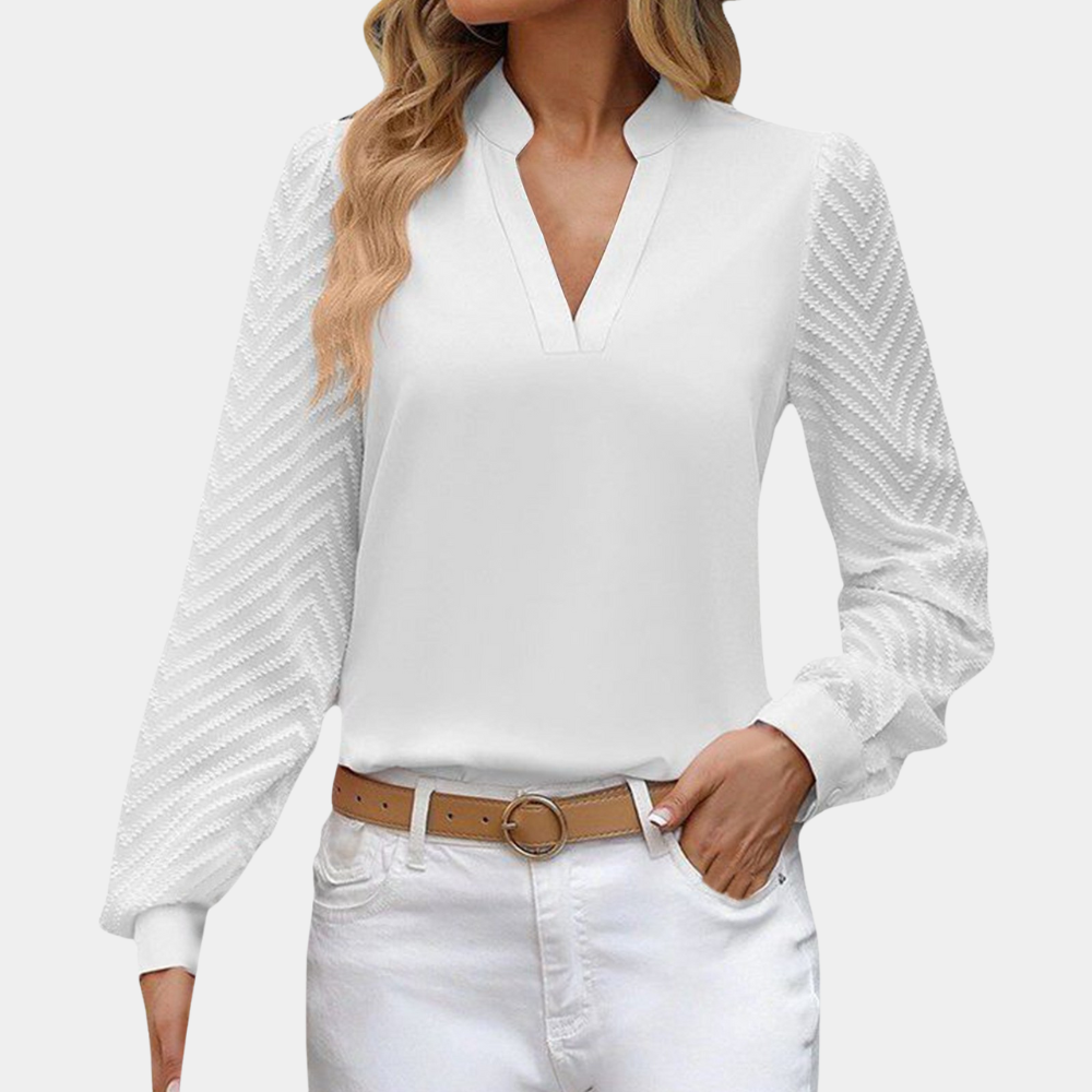 Blouse Femme Encolure V Manches Longues Motif Élégant Légère Confortable Nordic Flair