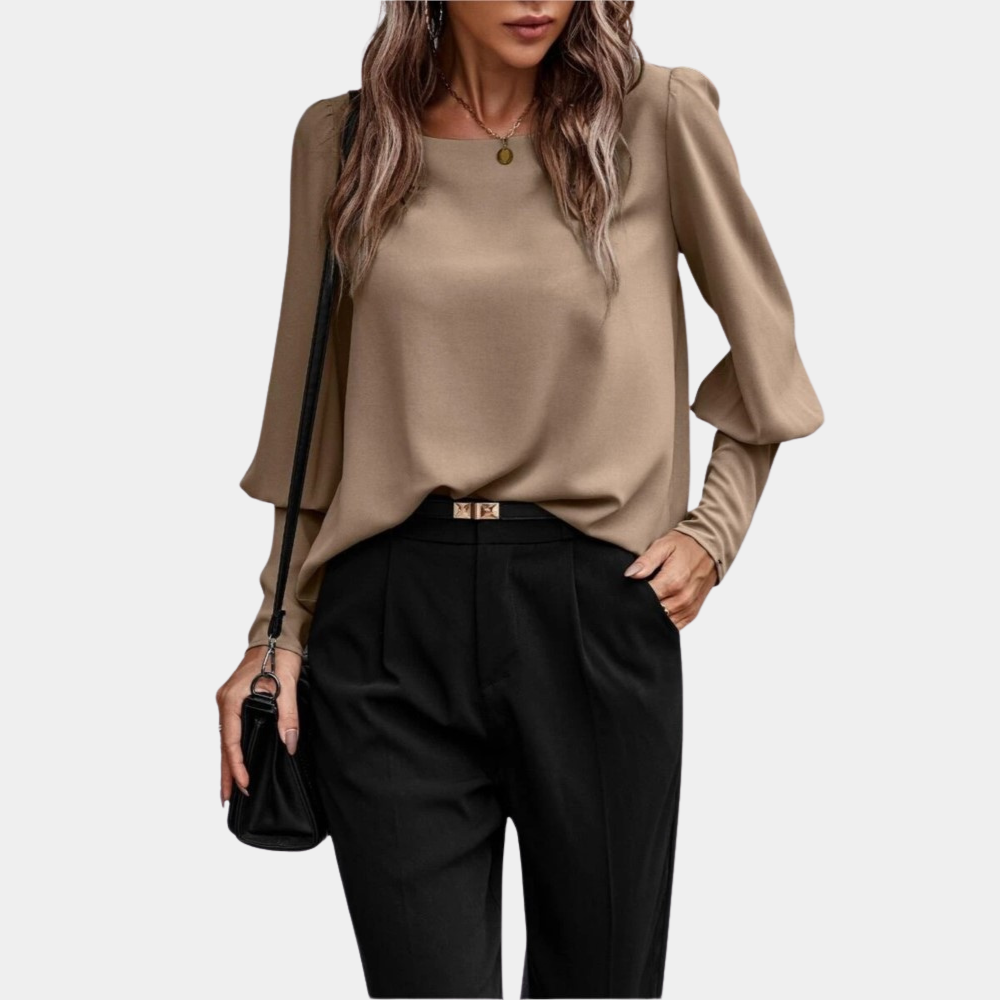 Blouse Femme Manches Longues Col Rond Élégante et Confortable Style Nordique Polyvalente pour Bureau et Festivités