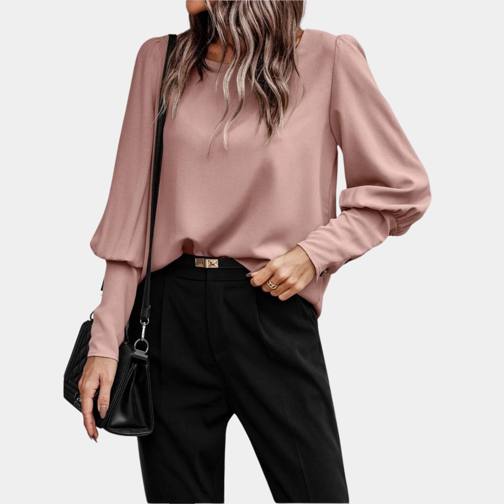 Blouse Femme Manches Longues Col Rond Élégante et Confortable Style Nordique Polyvalente pour Bureau et Festivités