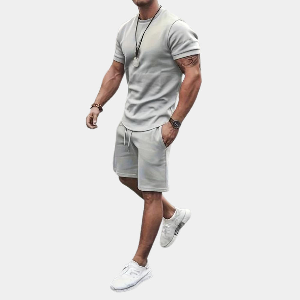 Ensemble Homme Coupe Slim Deux Pièces T Shirt Manches Courtes Et Short Respirant Pour Été Décontracté Amawinc