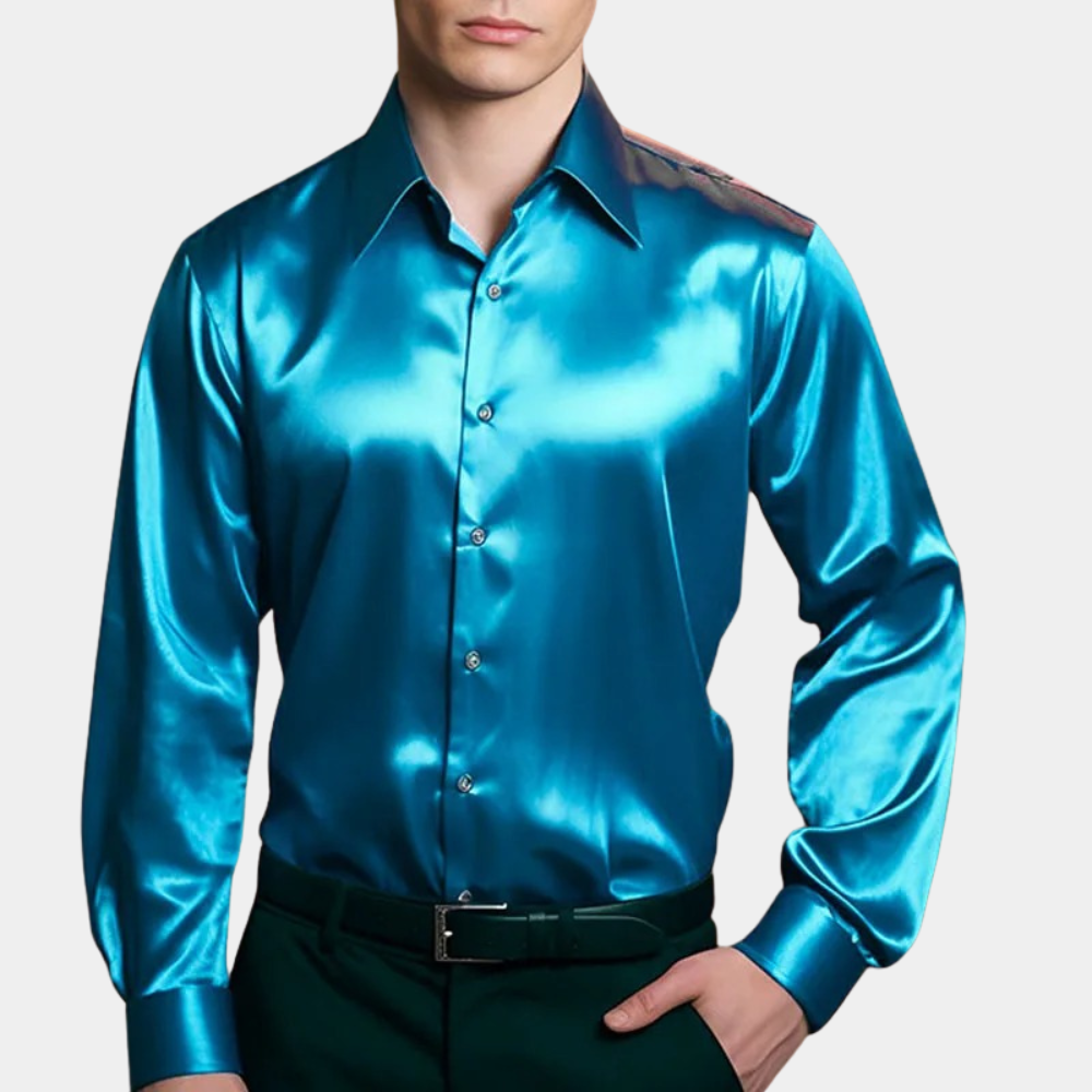 Amawinc Chemise Homme Manche Longue Satinée Slim Fit Bouton Classique Élégante Tenue Formelle Pour Occasions Festives