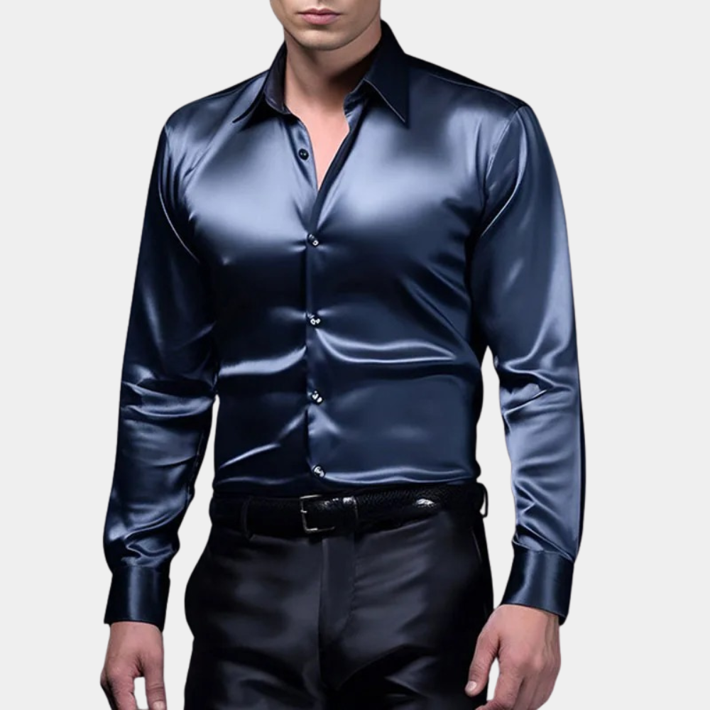 Amawinc Chemise Homme Manche Longue Satinée Slim Fit Bouton Classique Élégante Tenue Formelle Pour Occasions Festives