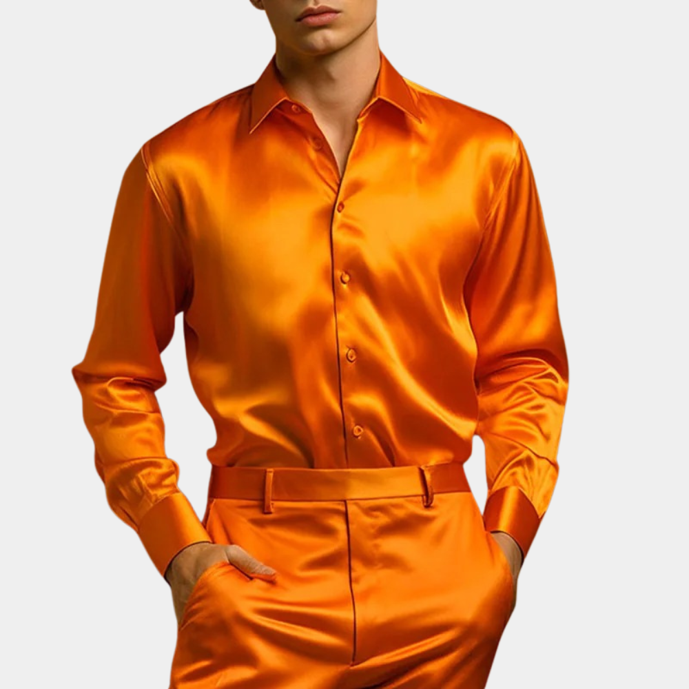 Amawinc Chemise Homme Manche Longue Satinée Slim Fit Bouton Classique Élégante Tenue Formelle Pour Occasions Festives