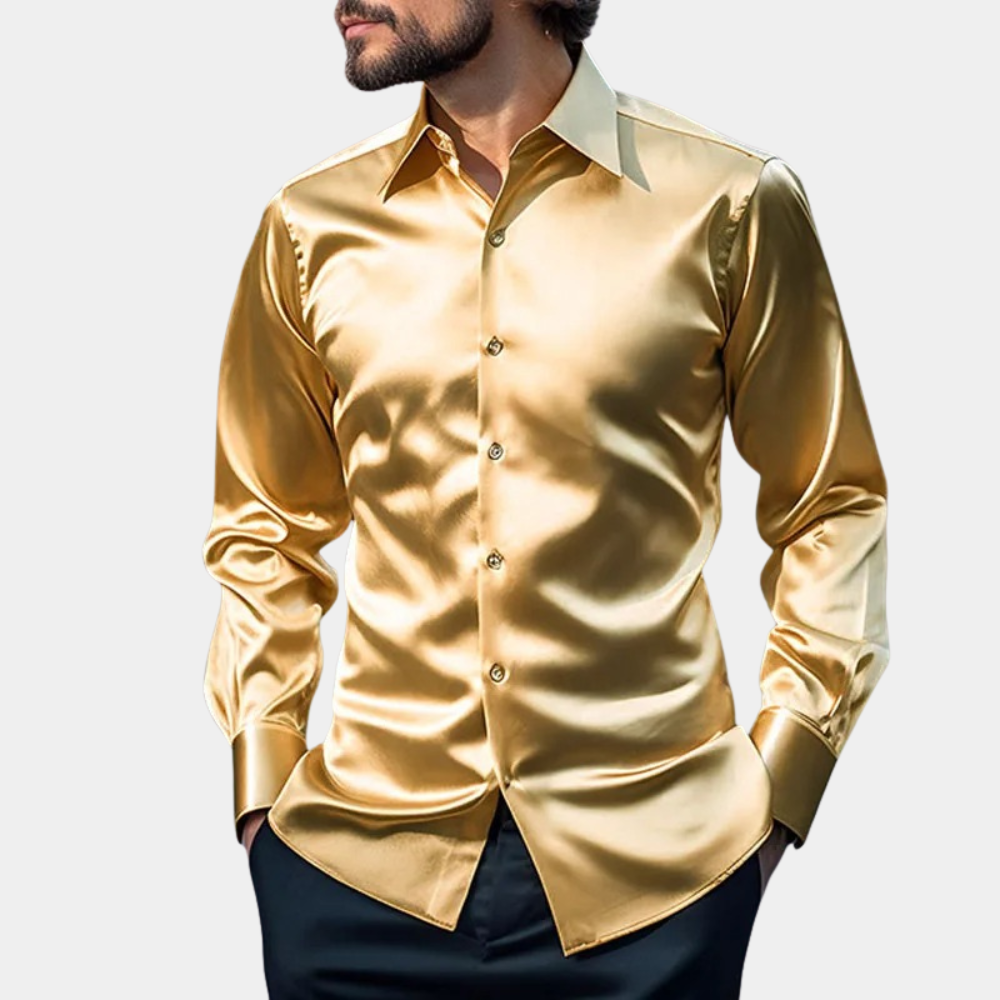 Amawinc Chemise Homme Manche Longue Satinée Slim Fit Bouton Classique Élégante Tenue Formelle Pour Occasions Festives