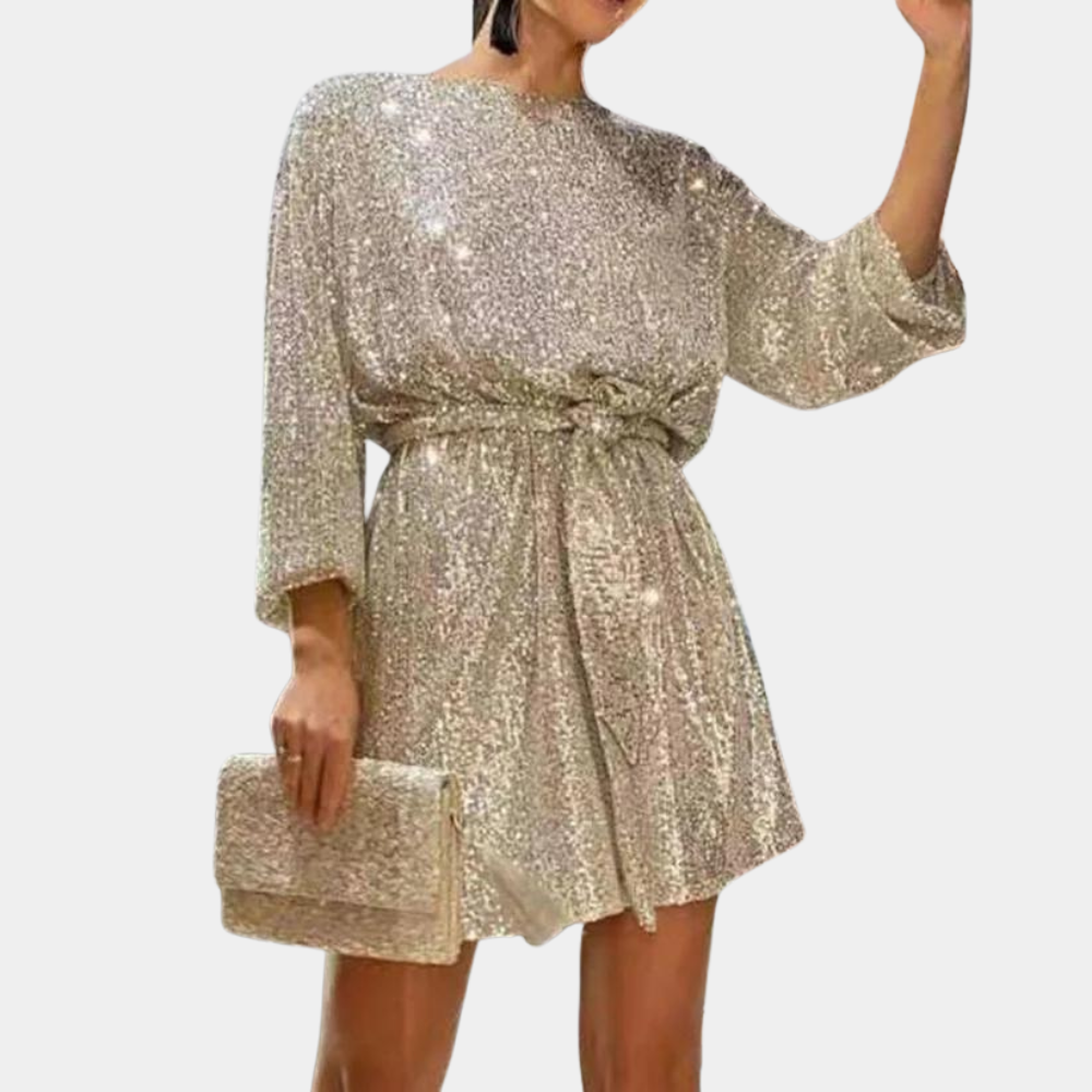 Robe À Paillettes Femme Genou Longueur Loose Avec Ceinture À La Taille Amawinc De Soirée