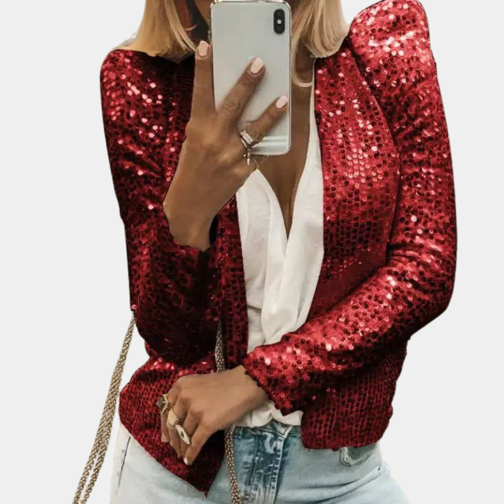 Veste Blazer Femme Pailletée Design Tailleur Ajusté Veste Soirée Élégante Amawinc