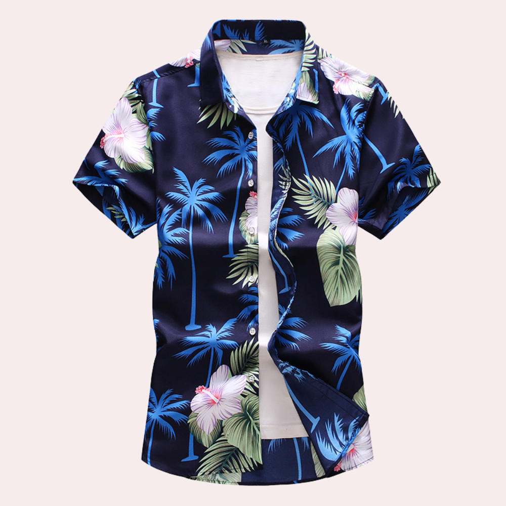 Chemise Tropicale Pour Homme Imprimé Floral À Boutons Manche Courte Coupe Regular Vacances