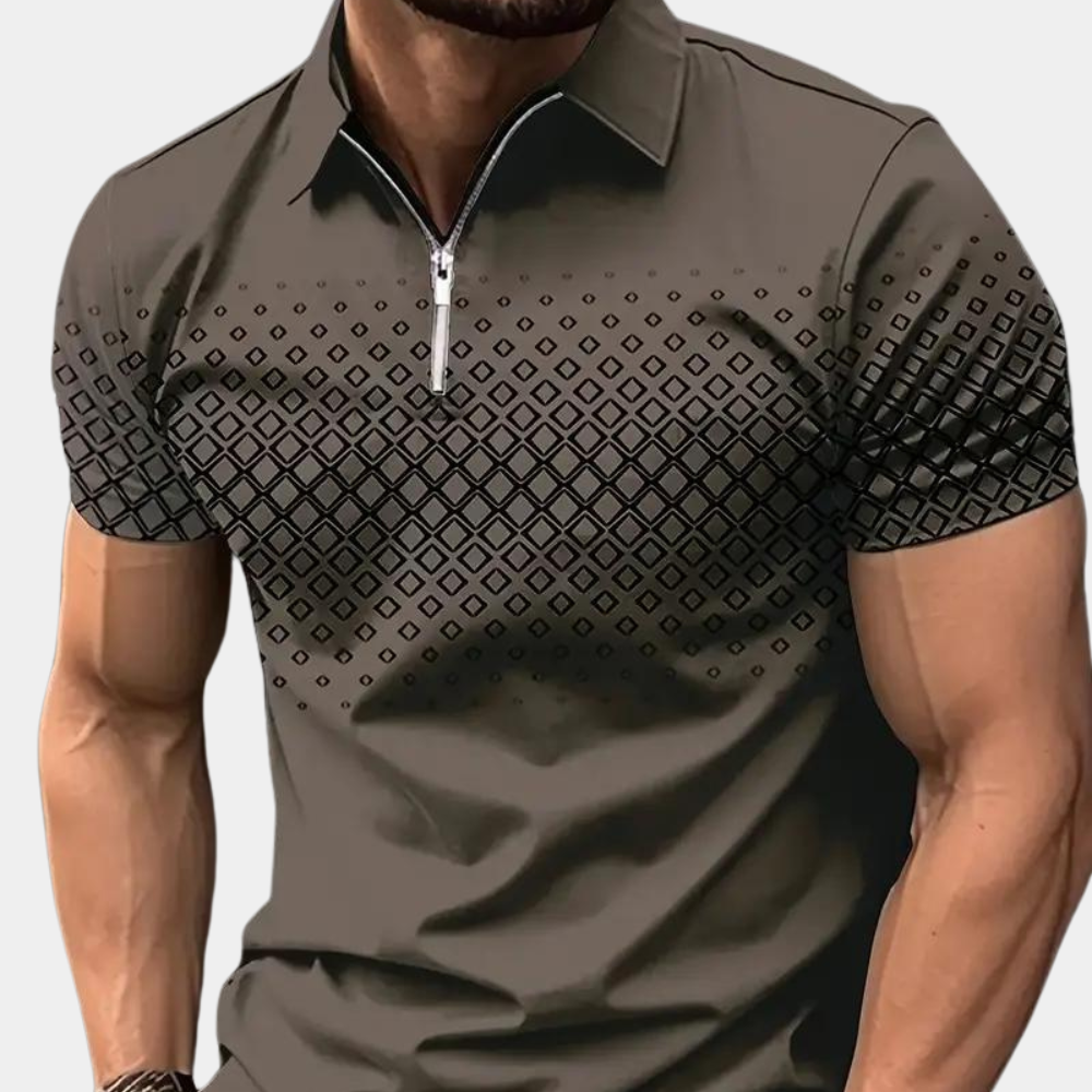 Polo Zippé Manches Courtes Motif Géométrique Coupe Slim Décontracté Idéal Style Smart Casual