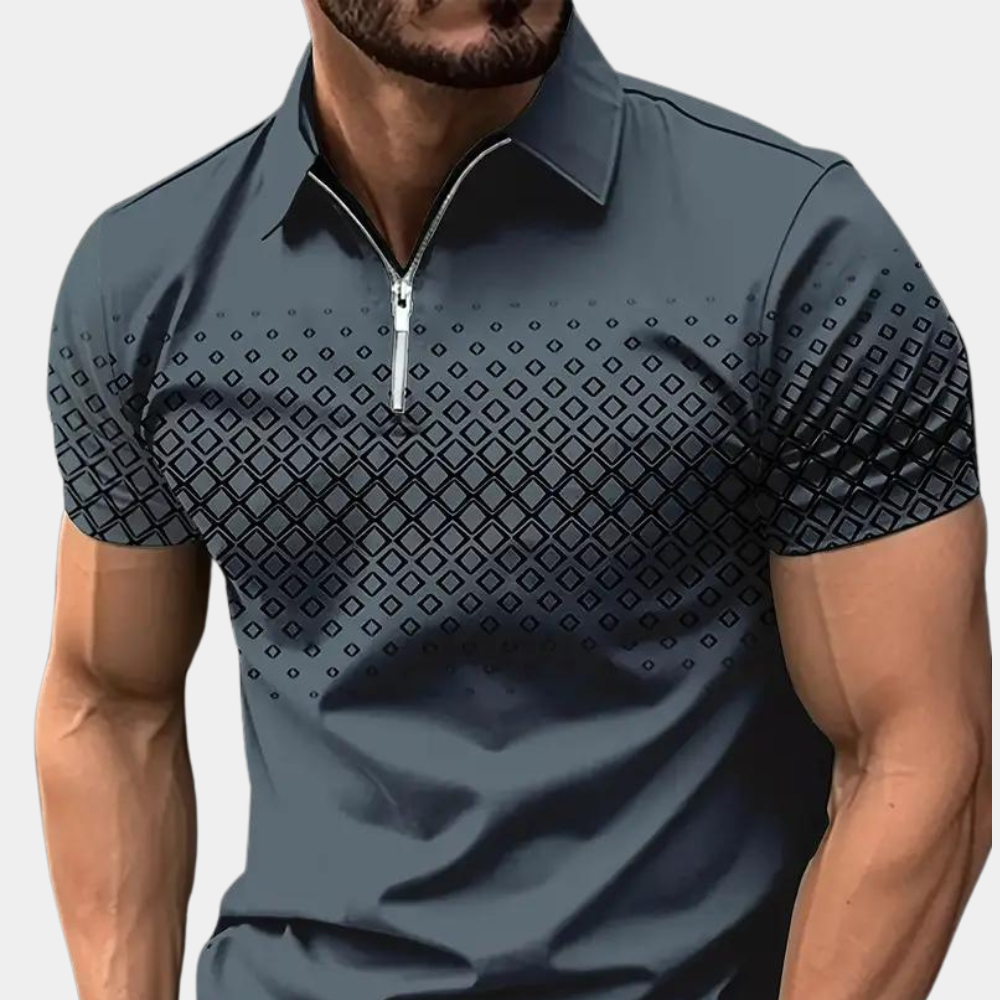 Polo Zippé Manches Courtes Motif Géométrique Coupe Slim Décontracté Idéal Style Smart Casual
