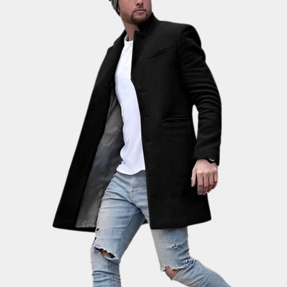 Manteau Homme En Laine Mélangée Col Montant Coupe Ajustée À Simple Boutonnage Polyvalent Pour Tenues Formelles Et Casual