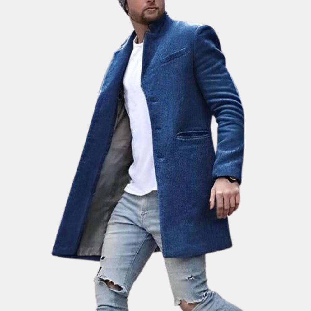 Manteau Homme En Laine Mélangée Col Montant Coupe Ajustée À Simple Boutonnage Polyvalent Pour Tenues Formelles Et Casual