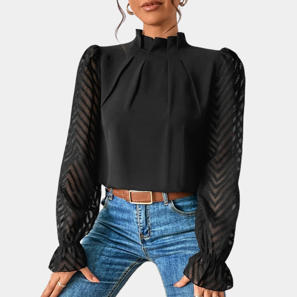 Blouse Hazel À Manches Transparentes Élégante Et Polyvalente Pour Le Bureau Et Sorties Décontractées