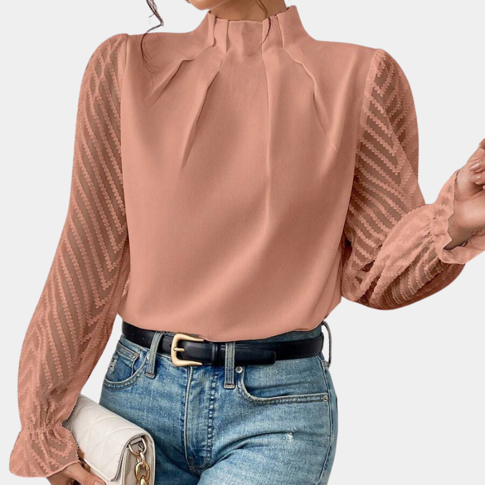 Blouse Hazel À Manches Transparentes Élégante Et Polyvalente Pour Le Bureau Et Sorties Décontractées