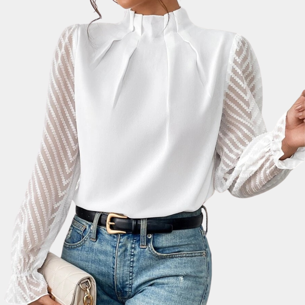 Blouse Hazel À Manches Transparentes Élégante Et Polyvalente Pour Le Bureau Et Sorties Décontractées