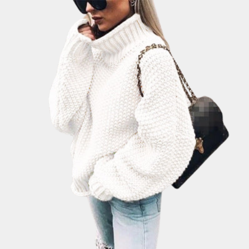 Pull Femme En Maille Tricot Épais Col Haut Coupe Oversize Doux Et Chaud Confortable Amawinc