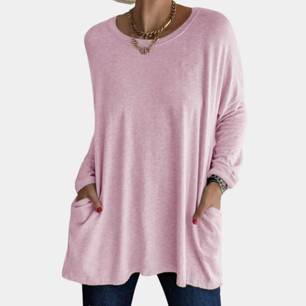 Pull Tunique Oversize Pour Femme En Maille Douce Avec Poches Manches Longues Col Rond