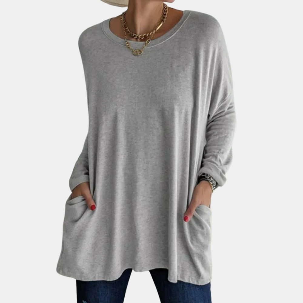 Pull Tunique Oversize Pour Femme En Maille Douce Avec Poches Manches Longues Col Rond