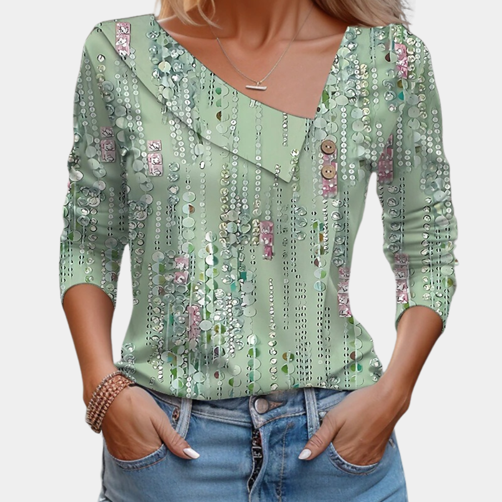 Blouse Femme Encolure Asymétrique Avec Imprimé À Pois Manches Longues Coupe Décontractée Nordic Flair