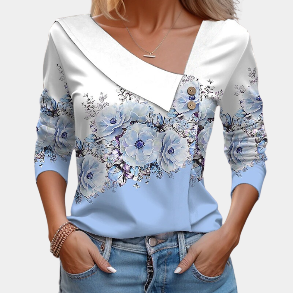 Blouse Femme Encolure Asymétrique Avec Imprimé À Pois Manches Longues Coupe Décontractée Nordic Flair