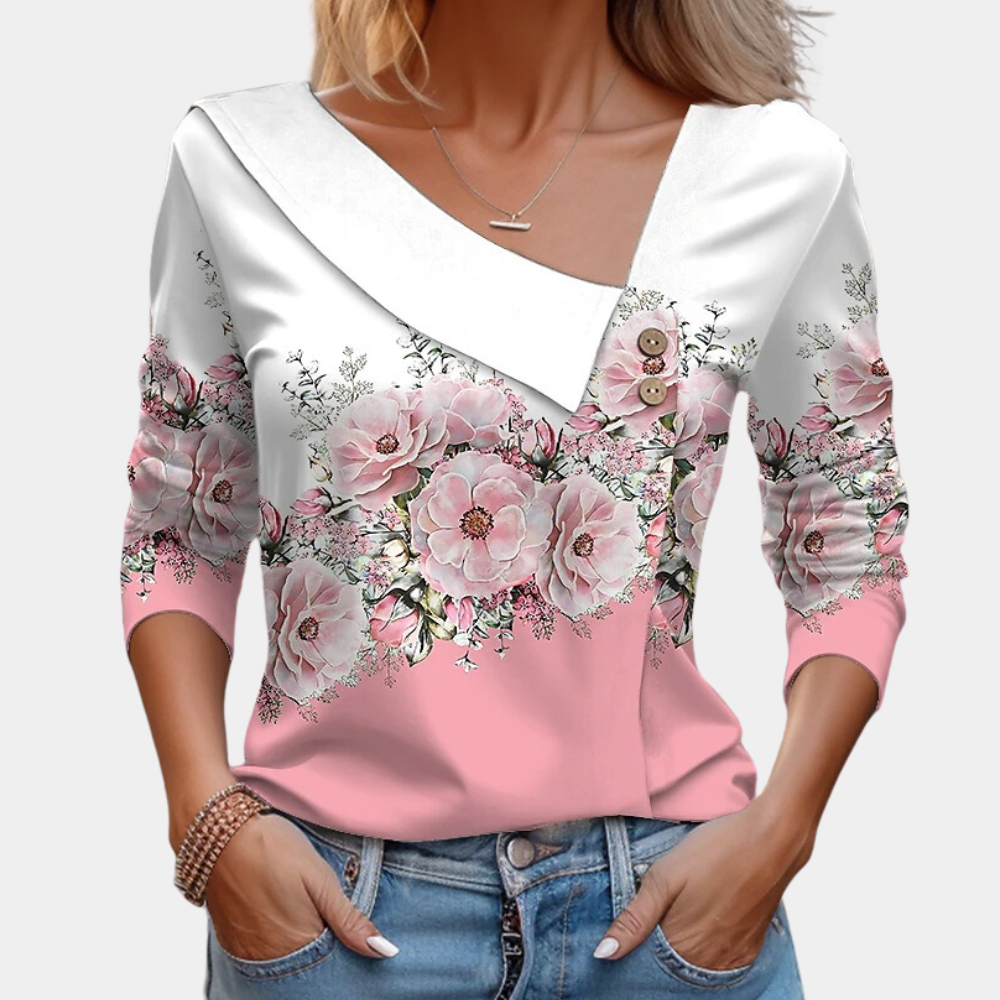 Blouse Femme Encolure Asymétrique Avec Imprimé À Pois Manches Longues Coupe Décontractée Nordic Flair