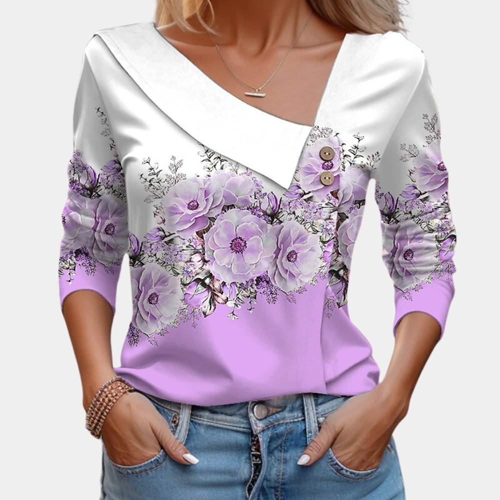 Blouse Femme Encolure Asymétrique Avec Imprimé À Pois Manches Longues Coupe Décontractée Nordic Flair