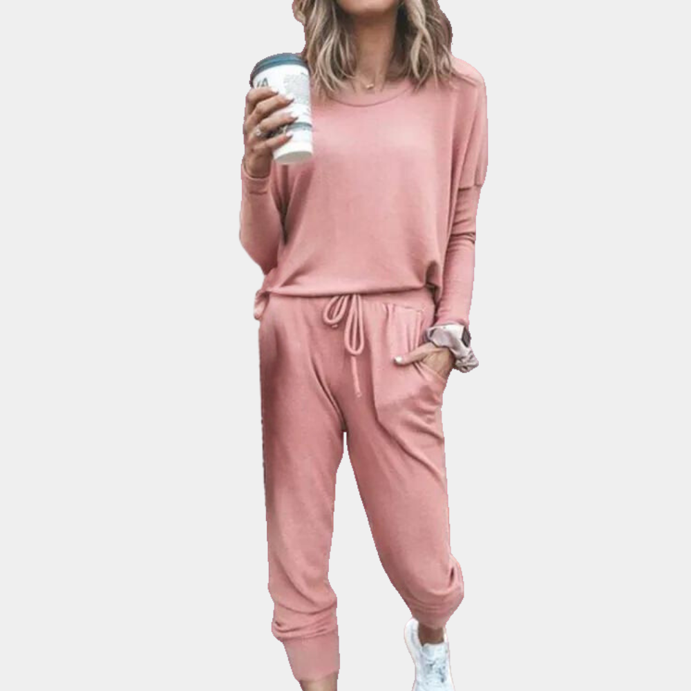 Ensemble Décontracté Pour Femme Haut À Manches Longues Col Rond Et Pantalon De Jogging Taille Élastique Poches