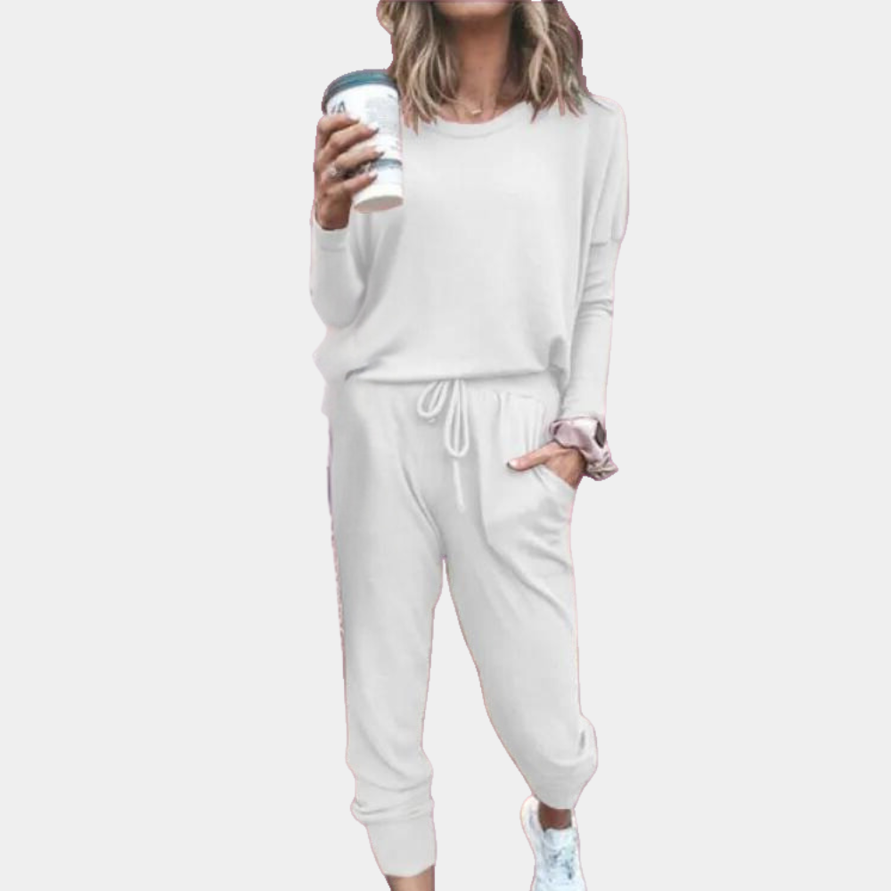 Ensemble Décontracté Pour Femme Haut À Manches Longues Col Rond Et Pantalon De Jogging Taille Élastique Poches
