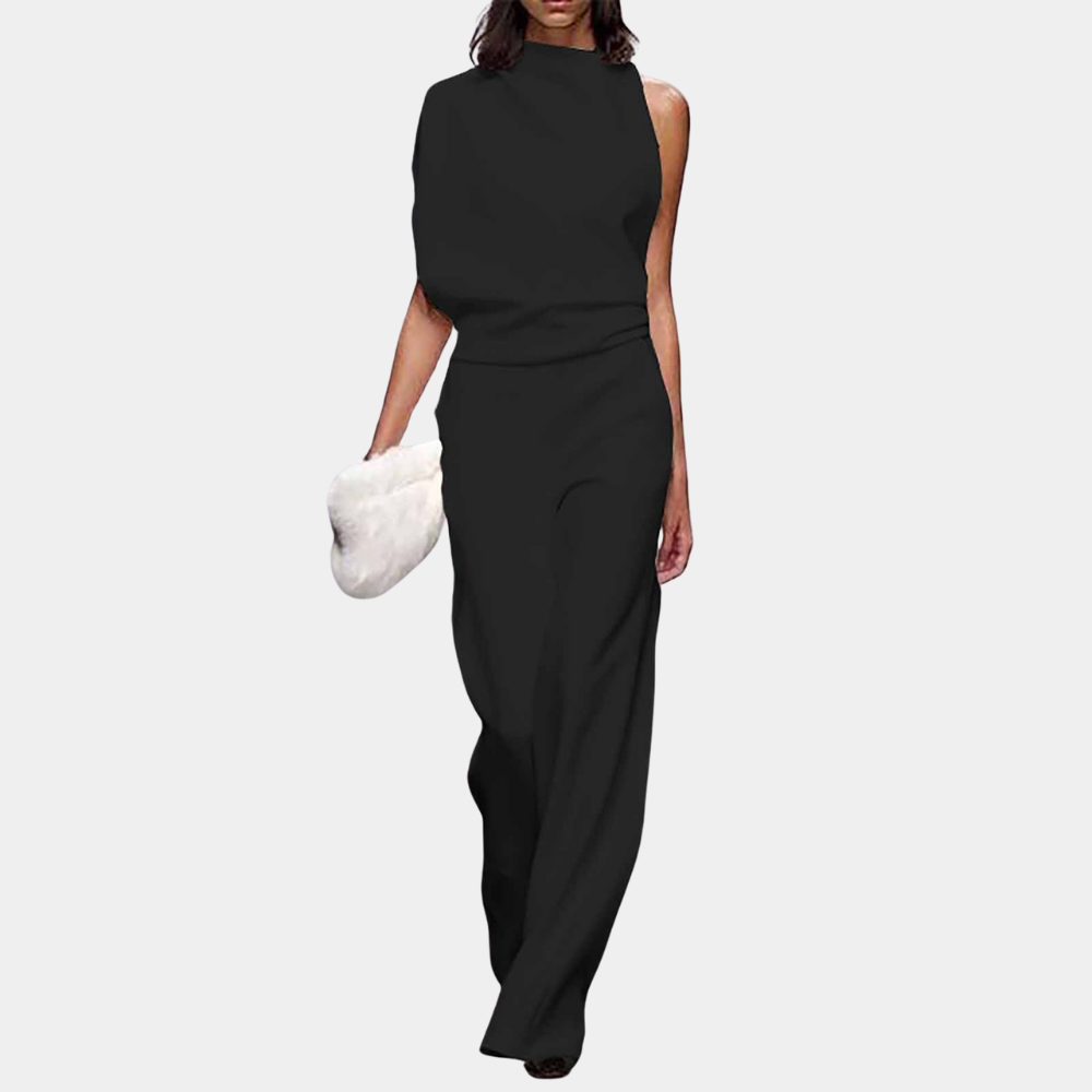 Combinaison Sans Manches Avec Col Haut Drapé Asymétrique Élégante Et Sophistiquée Pour Femme