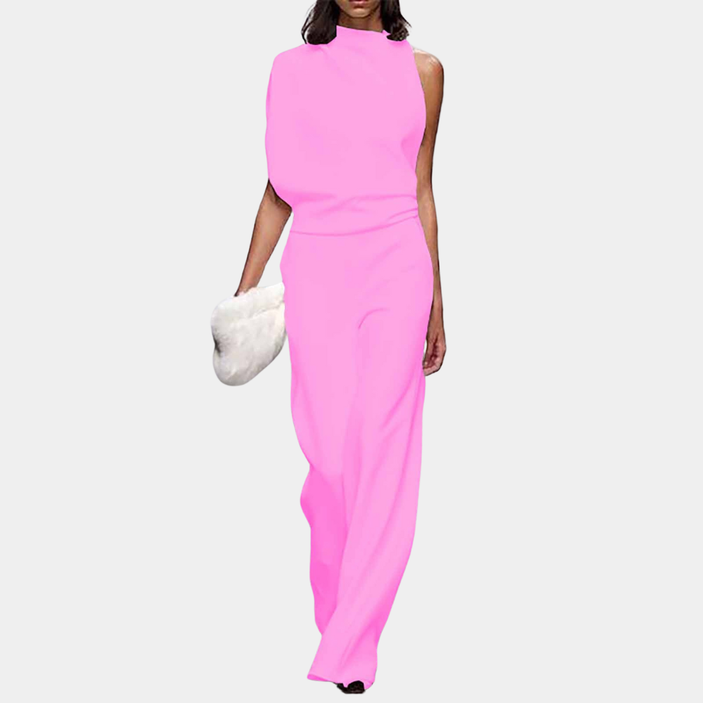 Combinaison Sans Manches Avec Col Haut Drapé Asymétrique Élégante Et Sophistiquée Pour Femme