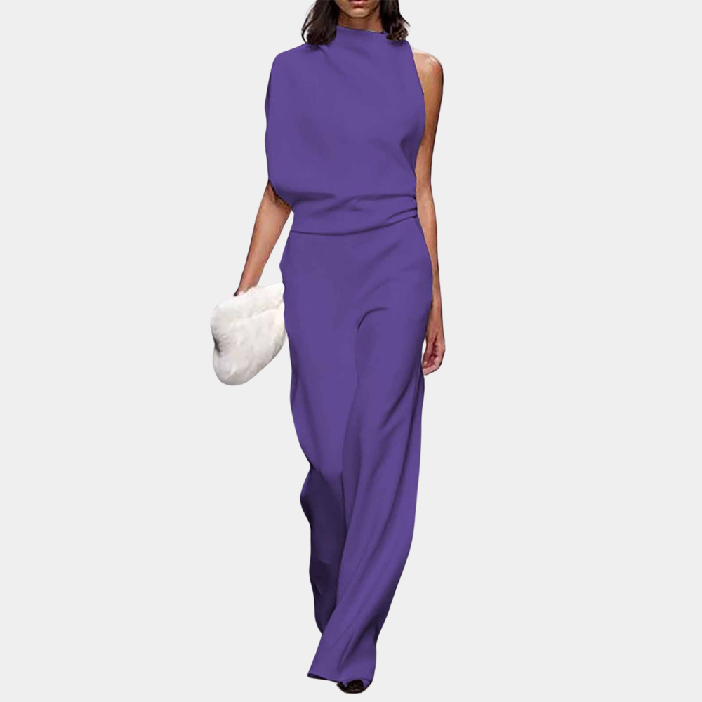Combinaison Sans Manches Avec Col Haut Drapé Asymétrique Élégante Et Sophistiquée Pour Femme
