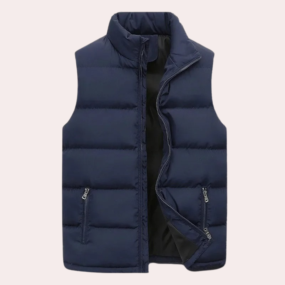 Gilet Matelassé Homme Déperlant Col Montant Fermeture Éclair Léger Et Chaud Pour Activités Quotidiennes