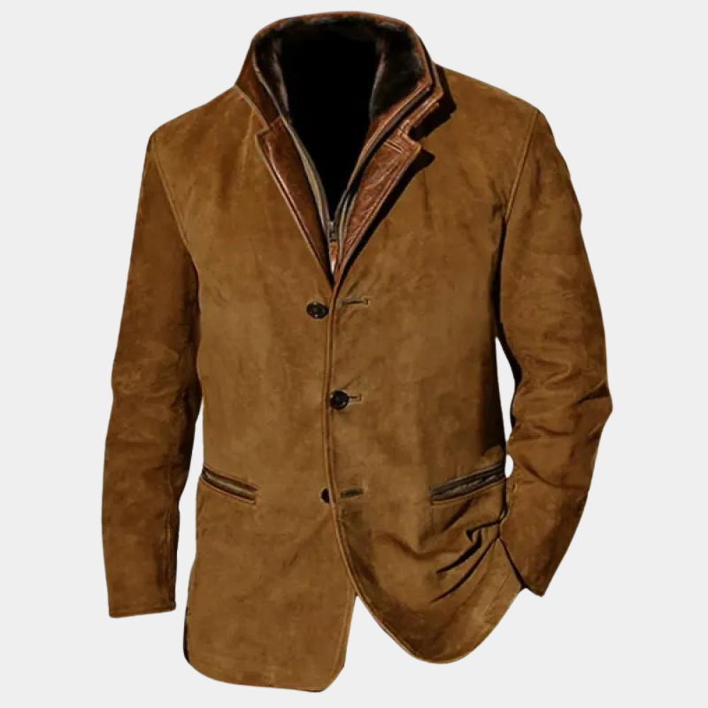 Veste En Cuir Avec Aspect Suédé Et Détails Riches Look Classique Inspiration Nordique Brun Pour Homme
