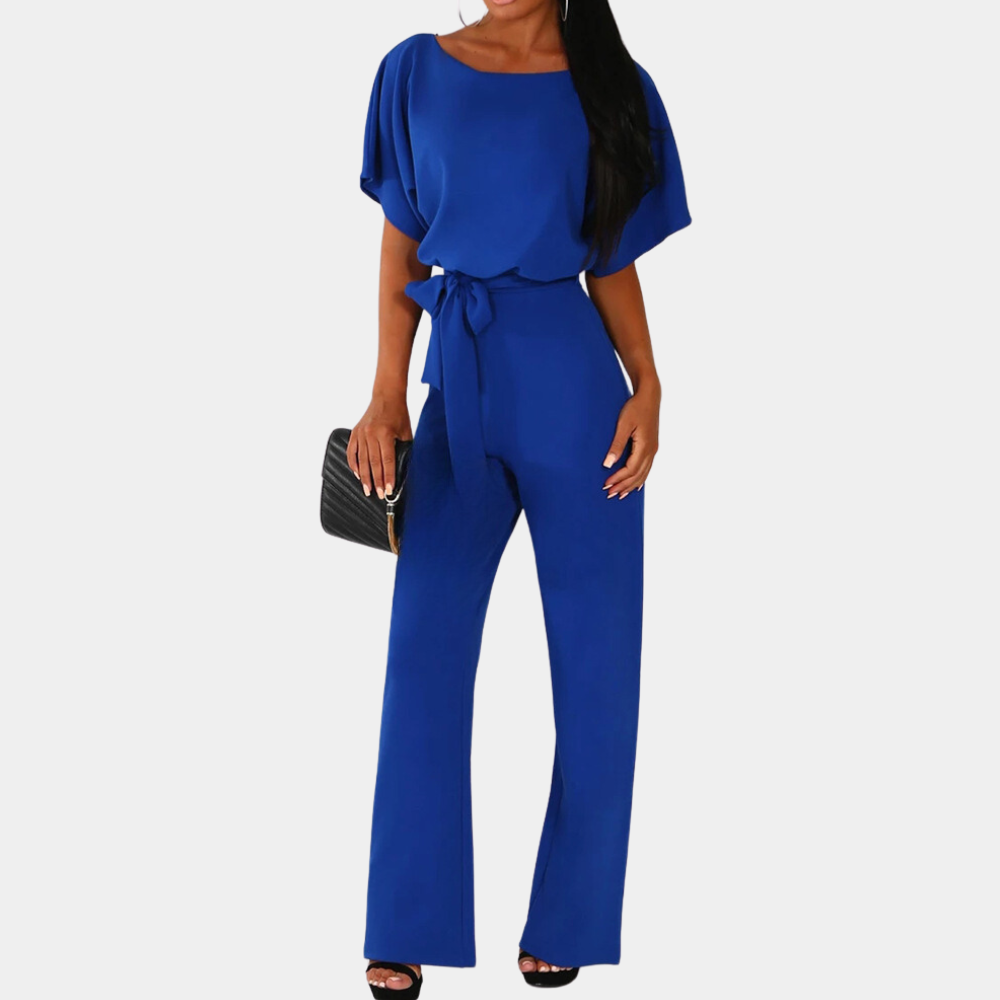 Combinaison Femme Coupe Décontractée Manches Courtes Taille Haute Avec Ceinture À Nouette