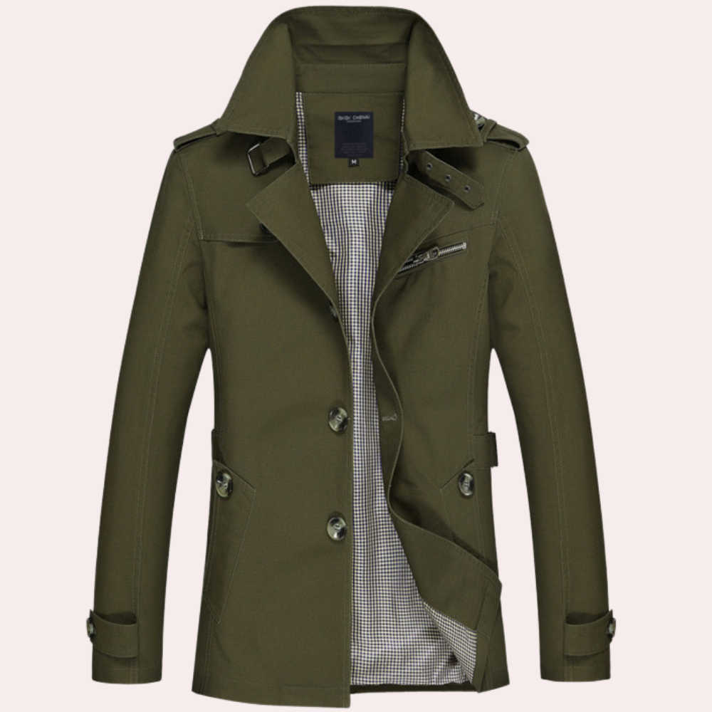 Manteau Trench Homme À Double Boutonnage Coupe Slim Imperméable Style Intemporel Silhouette Moderne