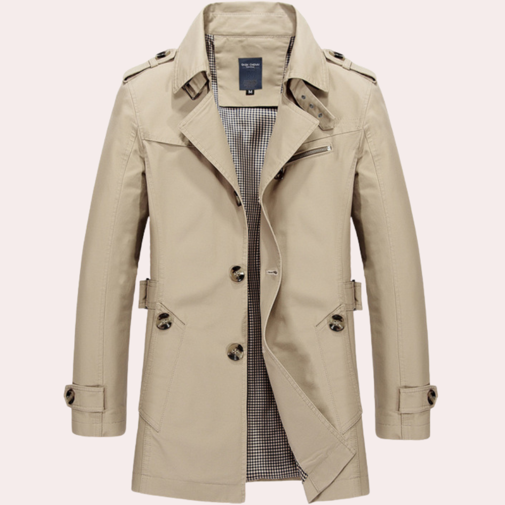 Manteau Trench Homme À Double Boutonnage Coupe Slim Imperméable Style Intemporel Silhouette Moderne