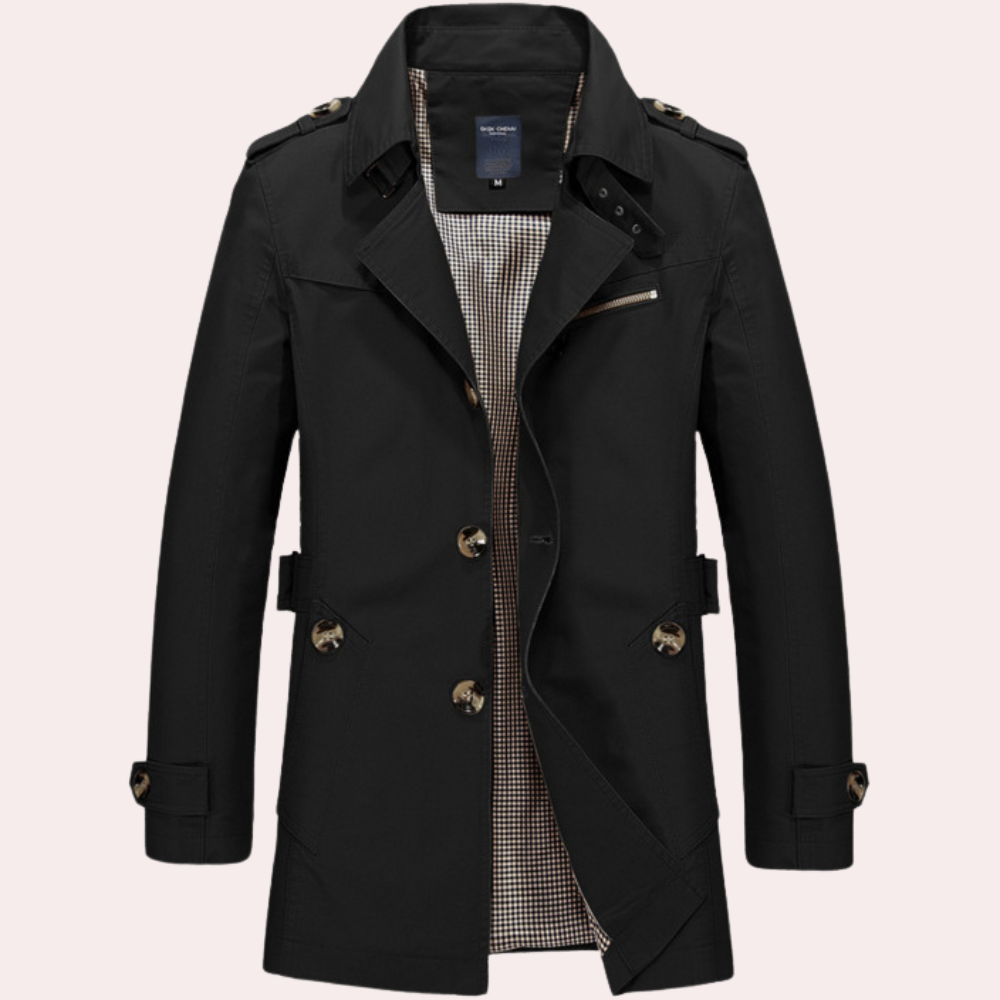 Manteau Trench Homme À Double Boutonnage Coupe Slim Imperméable Style Intemporel Silhouette Moderne