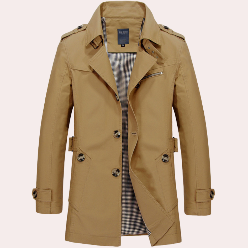 Manteau Trench Homme À Double Boutonnage Coupe Slim Imperméable Style Intemporel Silhouette Moderne