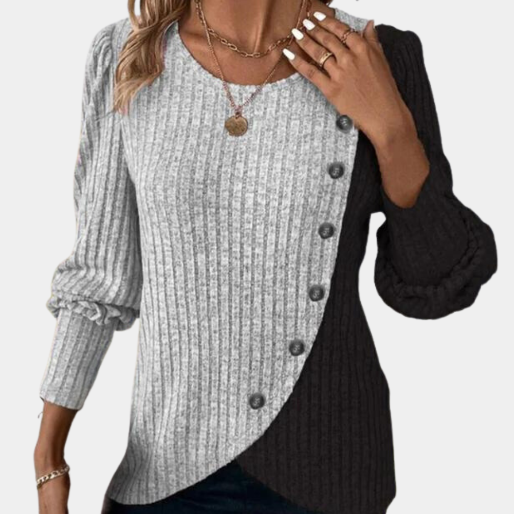 Pull En Maille Pour Femmes Avec Design Asymétrique Et Détail Boutons Coupe Décontractée Manches Longues Nordic Flair