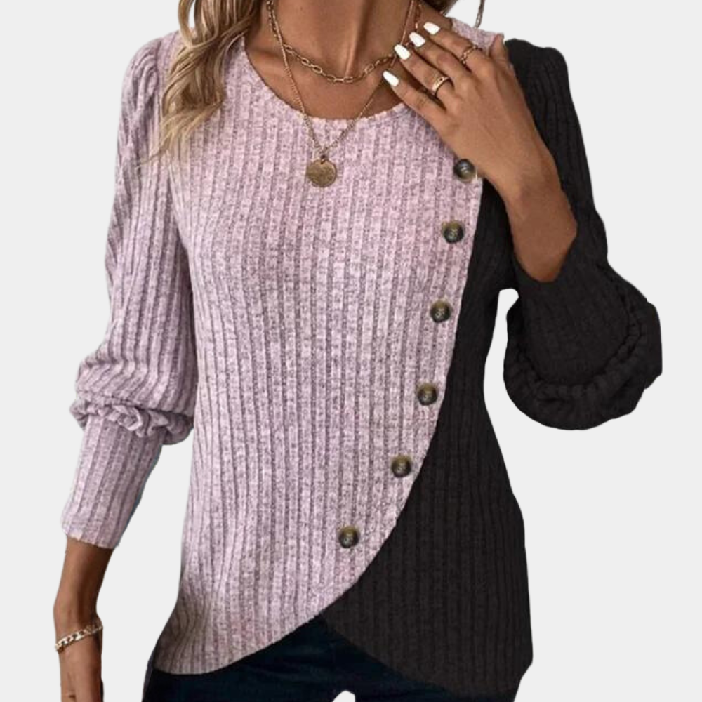 Pull En Maille Pour Femmes Avec Design Asymétrique Et Détail Boutons Coupe Décontractée Manches Longues Nordic Flair