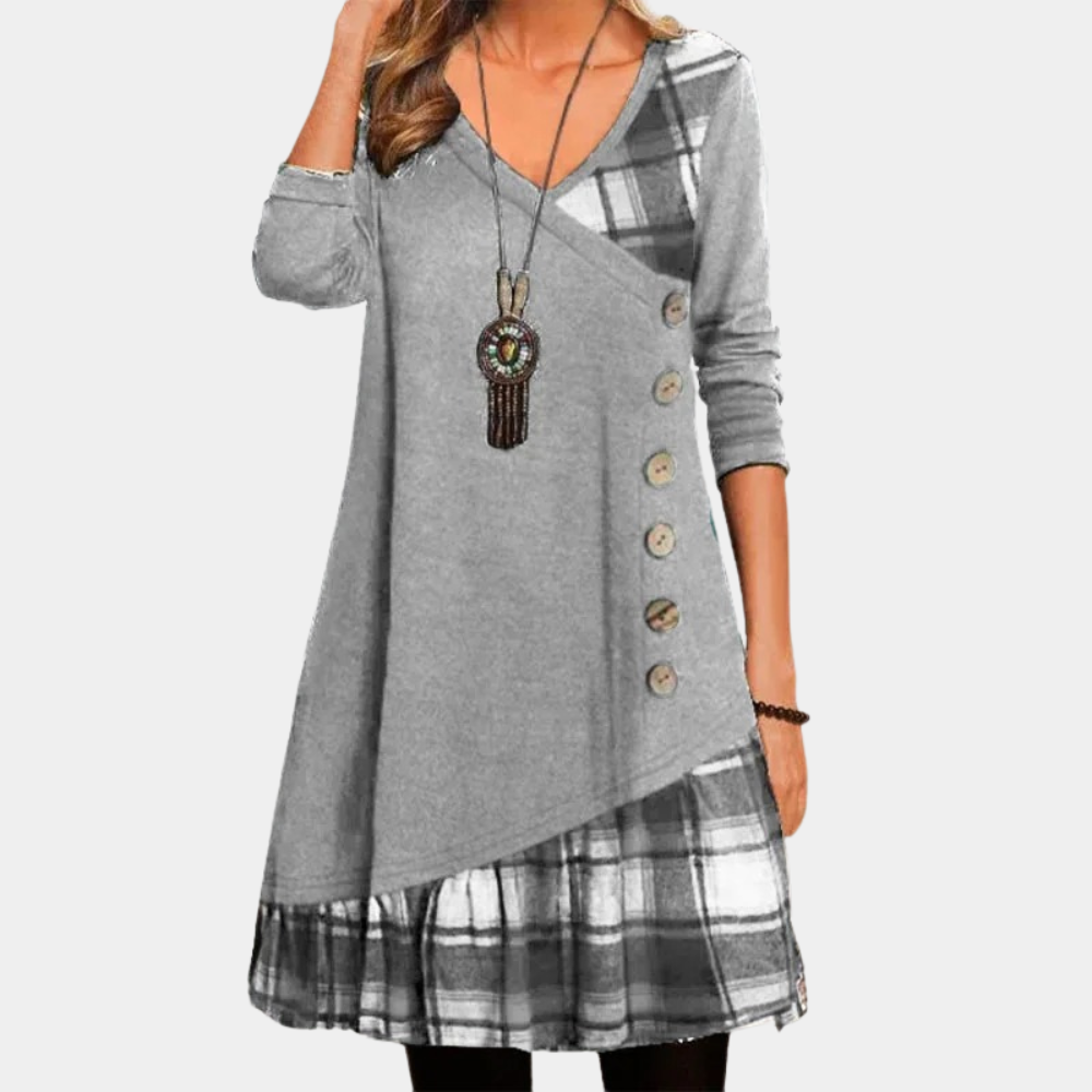 Robe Tunique Femme À Design Asymétrique Avec Encolure V Et Manches Longues Coupe Décontractée Amawinc