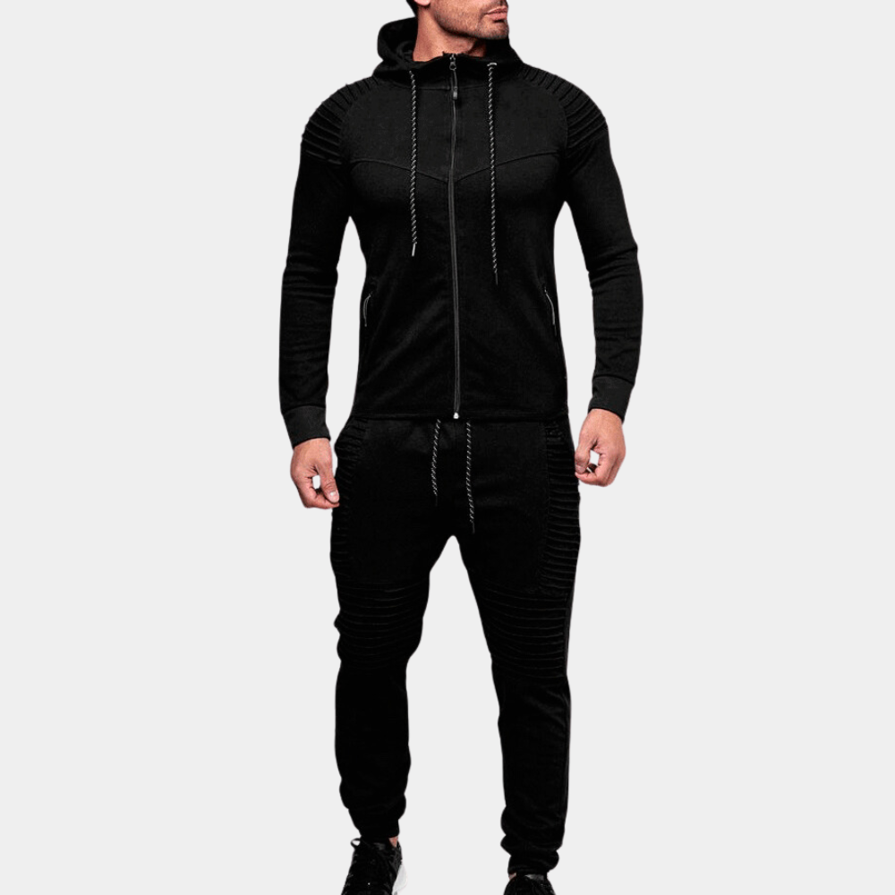 Ensemble Pour Homme En Mélange Coton Hoodie Avec Zip Et Joggers Vert Olive Détails Côtelés Pour Sport