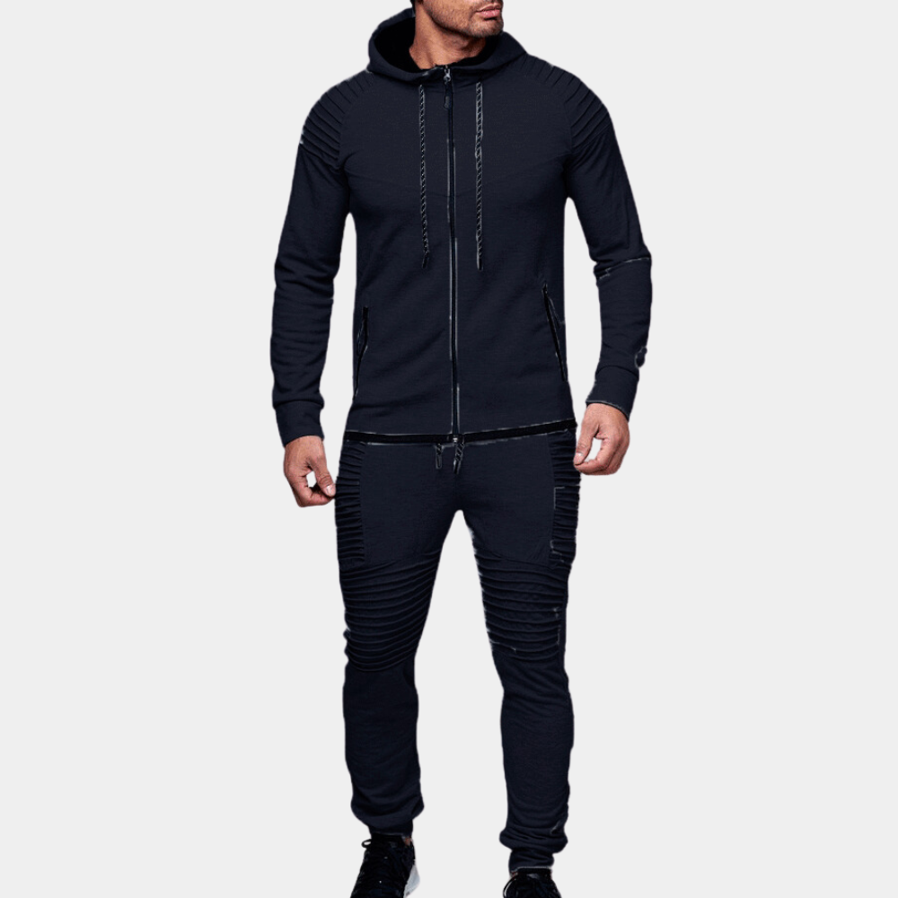 Ensemble Pour Homme En Mélange Coton Hoodie Avec Zip Et Joggers Vert Olive Détails Côtelés Pour Sport