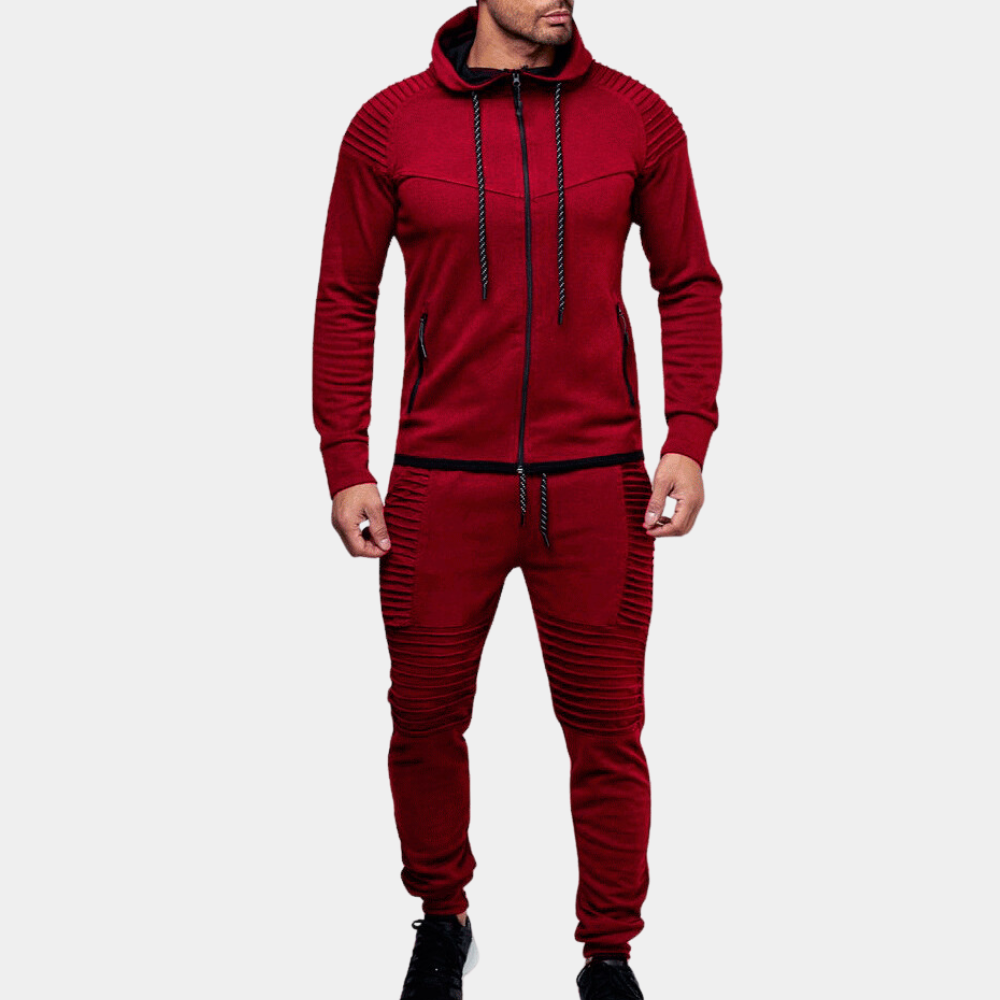 Ensemble Pour Homme En Mélange Coton Hoodie Avec Zip Et Joggers Vert Olive Détails Côtelés Pour Sport