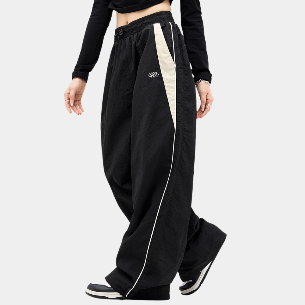 Pantalon Large Femme À Taille Élastique Design Sportif Coupe Ample Avec Rayures Latérales
