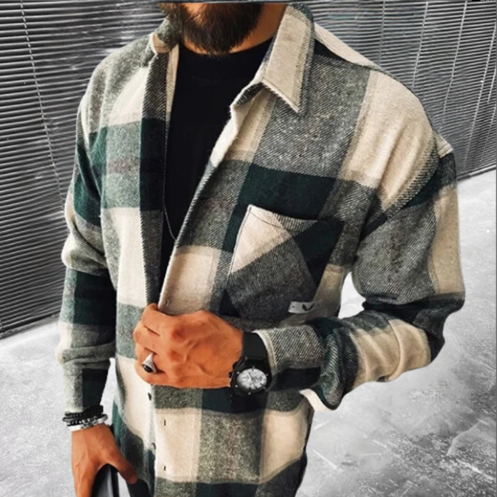 Chemise Homme À Carreaux En Flanelle Classique Manches Longues Bouton Fermeture Coupe Regular Temps Frais Confortable