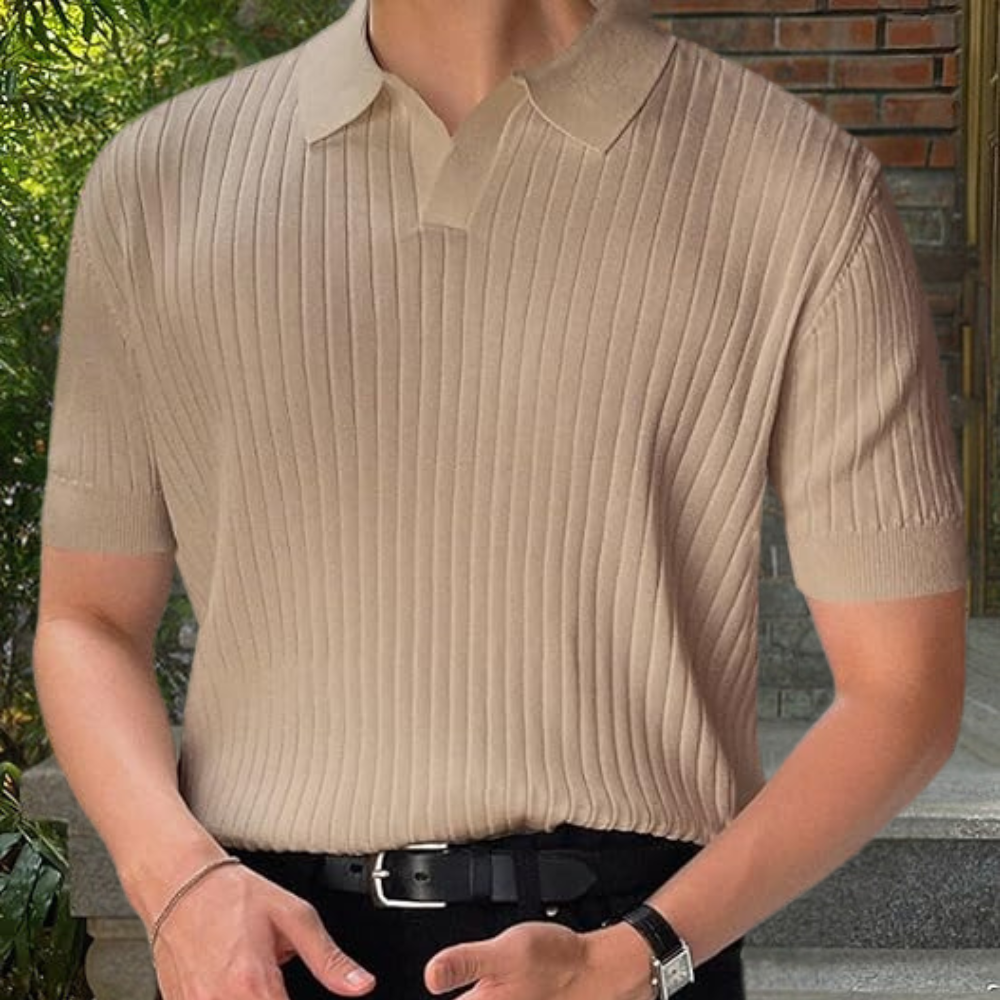 Polo Homme En Tricot À Côtes Slim Fit Manches Courtes Col Classique Pour Look Décontracté Moderne