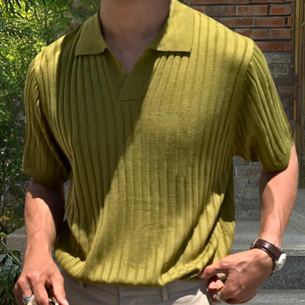 Polo Homme En Tricot À Côtes Slim Fit Manches Courtes Col Classique Pour Look Décontracté Moderne