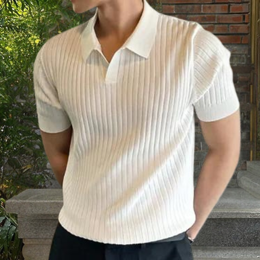 Polo Homme En Tricot À Côtes Slim Fit Manches Courtes Col Classique Pour Look Décontracté Moderne